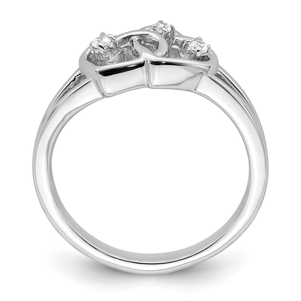 14k White Gold Polished Double Heart Real Diamond Ring