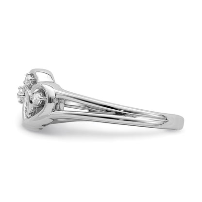 14k White Gold Polished Double Heart Real Diamond Ring