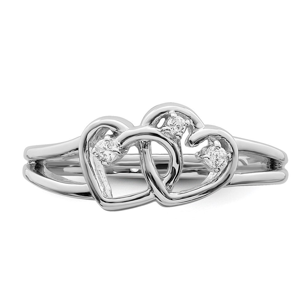 14k White Gold Polished Double Heart Real Diamond Ring
