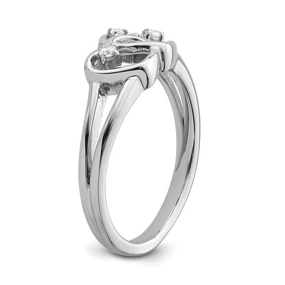 14k White Gold Polished Double Heart Real Diamond Ring