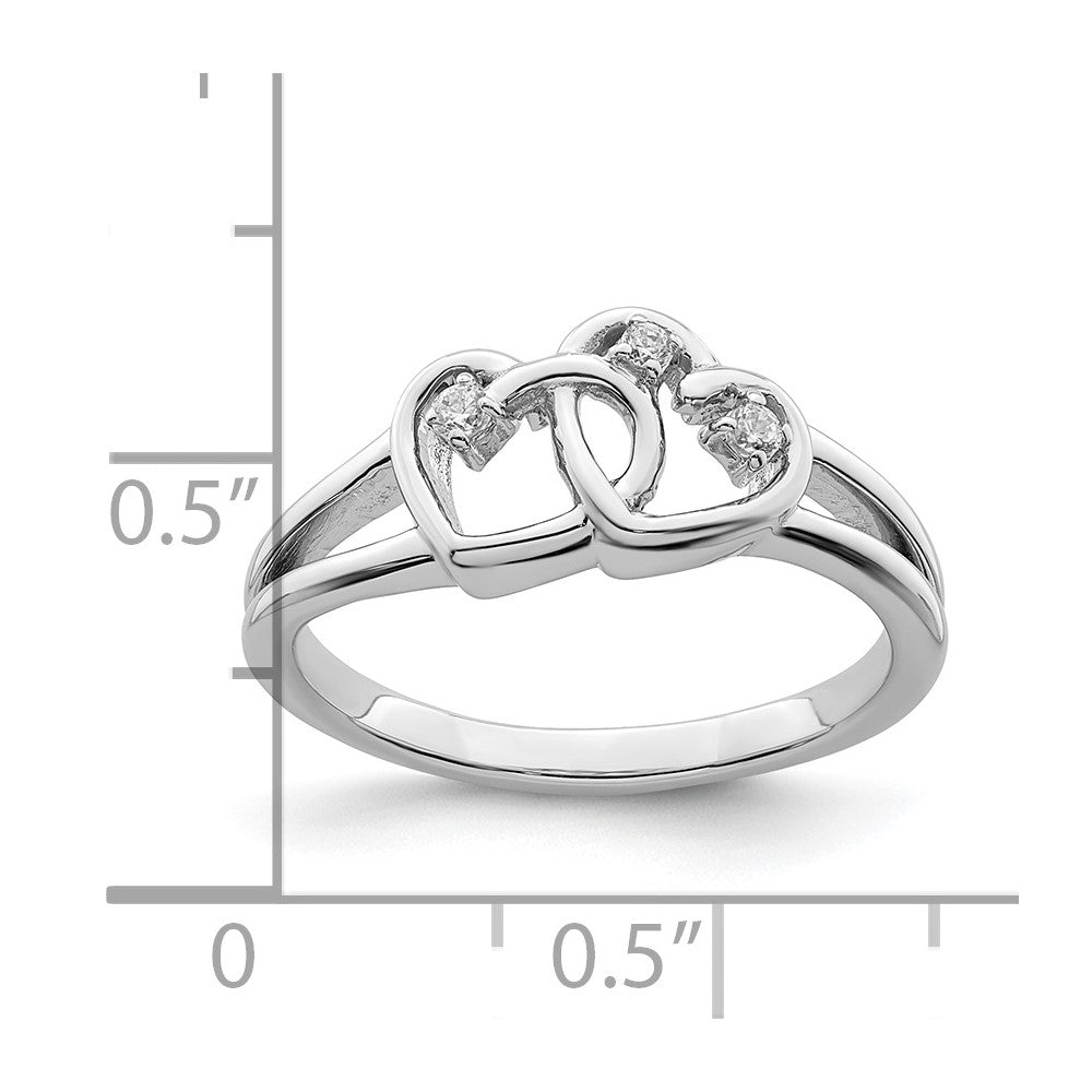 14k White Gold Polished Double Heart Real Diamond Ring