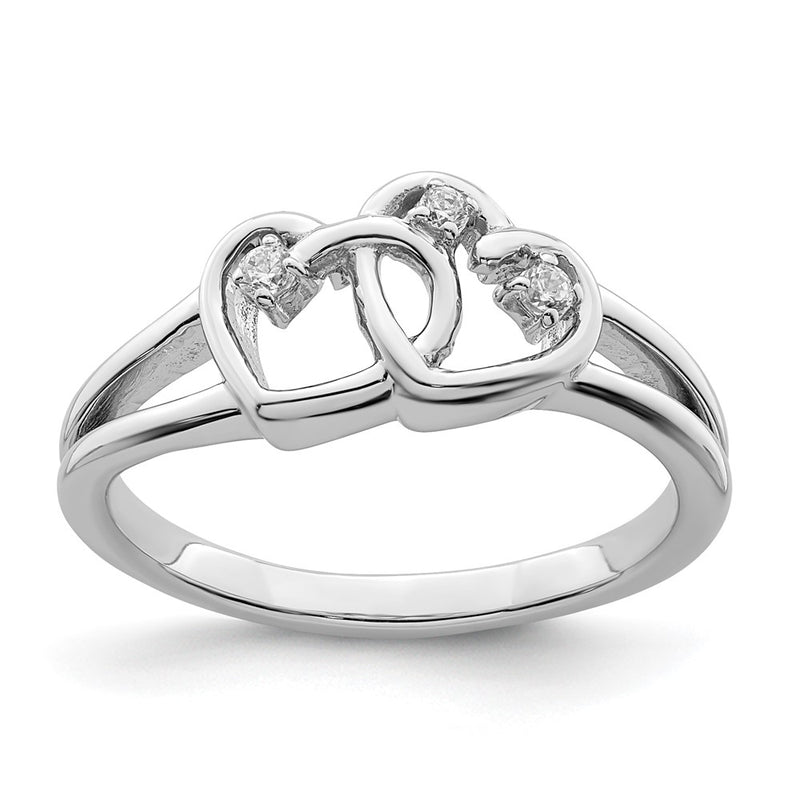 14k White Gold Polished Double Heart Real Diamond Ring