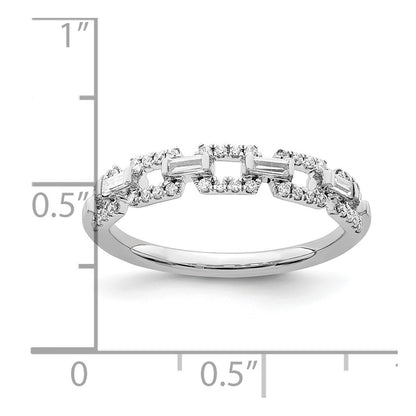 14k White Gold Polished Squares Real Diamond Ring