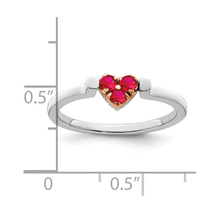 14k Two-Tone Gold White & Rose Polished Ruby and Real Diamond Heart Flip Ring