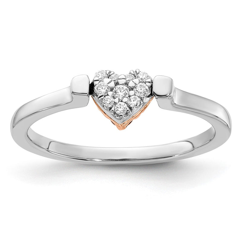 14k Two-Tone Gold White & Rose Polished Ruby and Real Diamond Heart Flip Ring