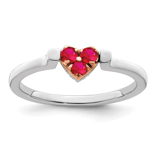 14k Two-Tone Gold White & Rose Polished Ruby and Real Diamond Heart Flip Ring