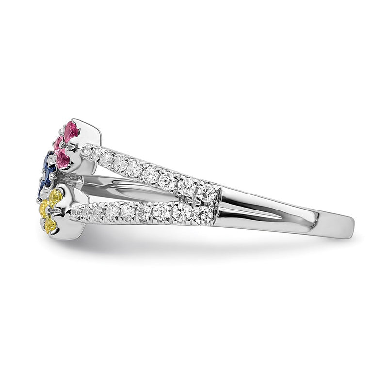 14k White Gold Polished Pink Blue Yellow Sapphire & Real Diamond Ring