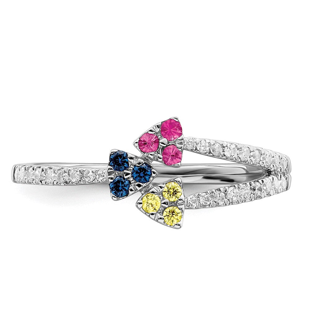14k White Gold Polished Pink Blue Yellow Sapphire & Real Diamond Ring