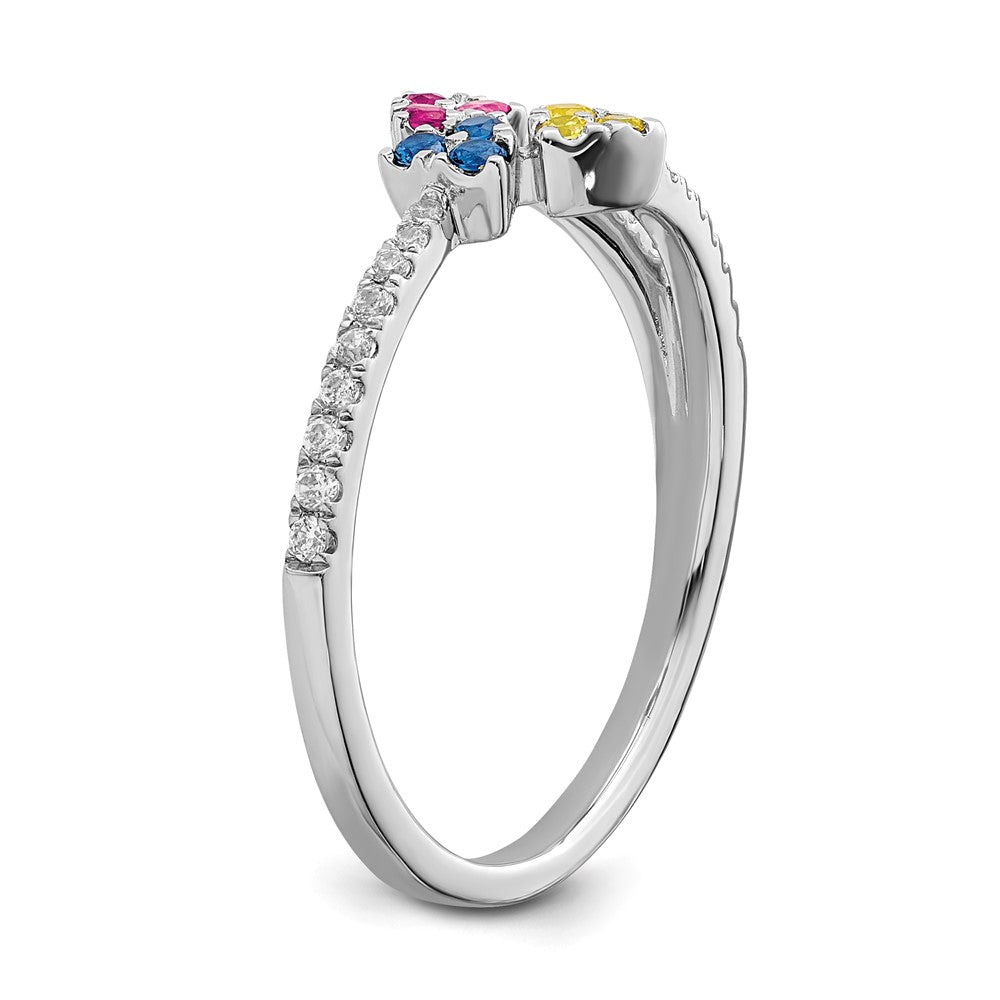 14k White Gold Polished Pink Blue Yellow Sapphire & Real Diamond Ring