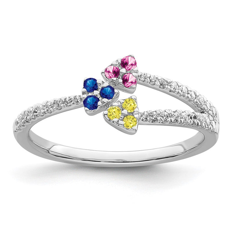 14k White Gold Polished Pink Blue Yellow Sapphire & Real Diamond Ring