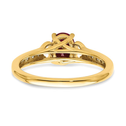 14K Yellow Gold Polished Side Hearts Ruby and Real Diamond Ring