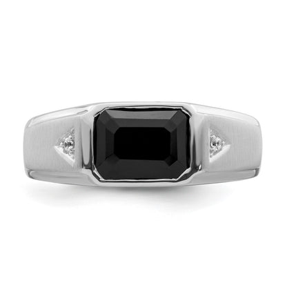 14k White Gold Polished & Satin Onyx & Real Diamond Mens Ring