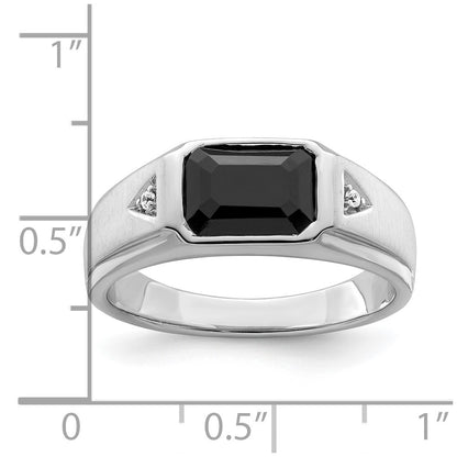 14k White Gold Polished & Satin Onyx & Real Diamond Mens Ring