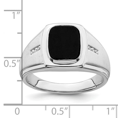14k White Gold Polished & Satin Onyx & Real Diamond Mens Ring