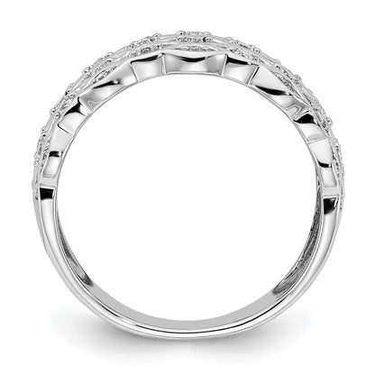 14k White Gold Polished Fancy Real Diamond Ring