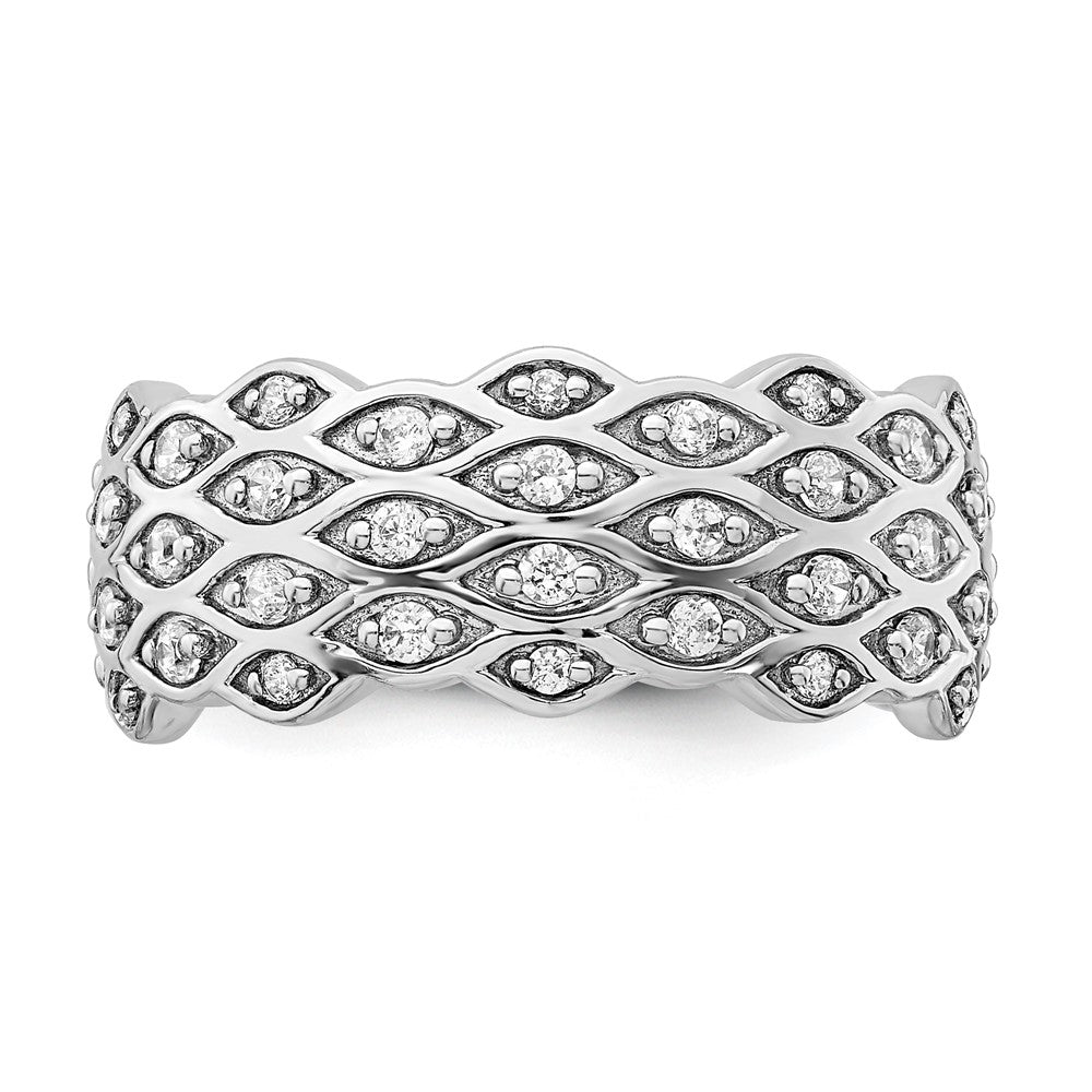 14k White Gold Polished Fancy Real Diamond Ring