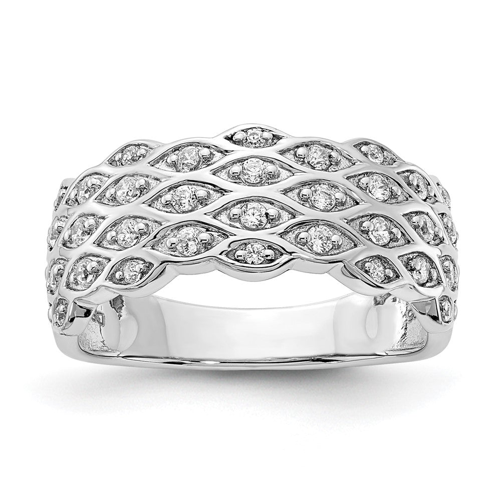 14k White Gold Polished Fancy Real Diamond Ring