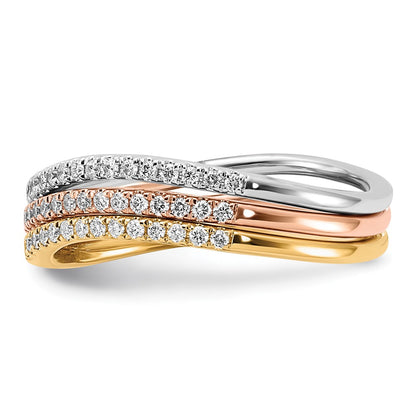 14k Tri-color Gold Polished Set of 3 Real Diamond Rings