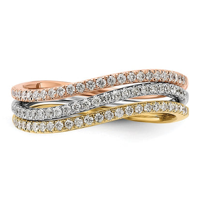 14k Tri-color Gold Polished Set of 3 Real Diamond Rings