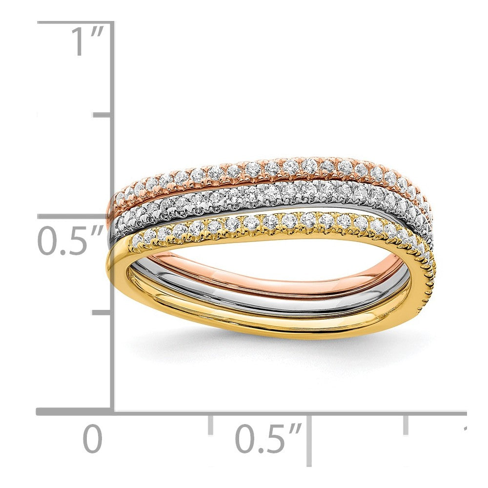 14k Tri-color Gold Polished Set of 3 Real Diamond Rings