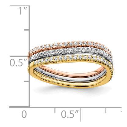 14k Tri-color Gold Polished Set of 3 Real Diamond Rings
