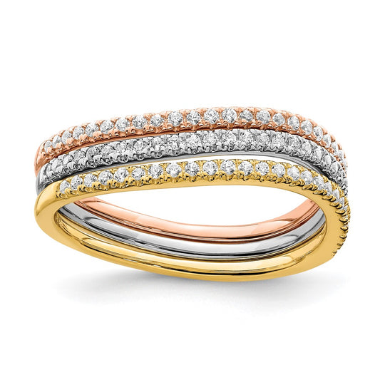 14k Tri-color Gold Polished Set of 3 Real Diamond Rings