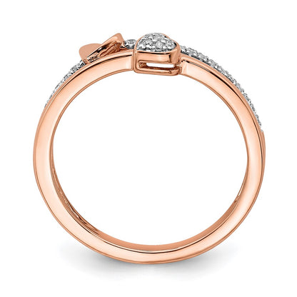 14k Rose Gold Polished Hearts Real Diamond Ring