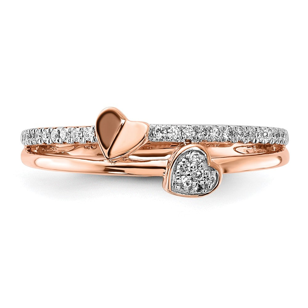 14k Rose Gold Polished Hearts Real Diamond Ring