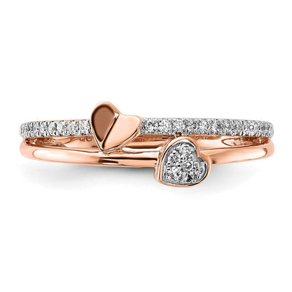 14k Rose Gold Polished Hearts Real Diamond Ring