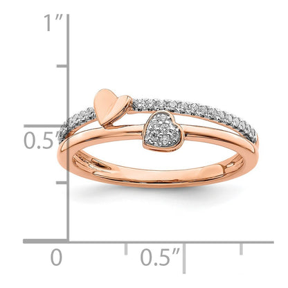14k Rose Gold Polished Hearts Real Diamond Ring