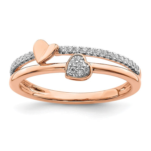 14k Rose Gold Polished Hearts Real Diamond Ring