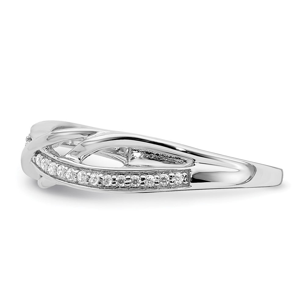 14k White Gold Polished Wavy Design Real Diamond Ring