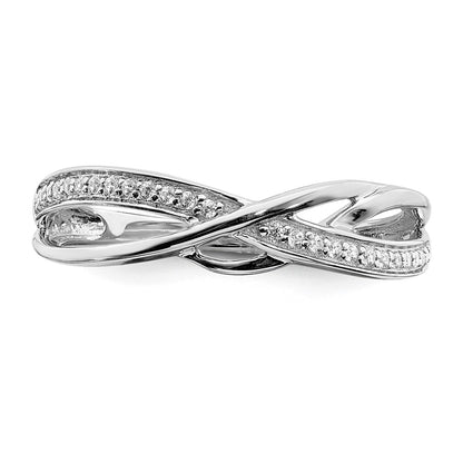 14k White Gold Polished Wavy Design Real Diamond Ring