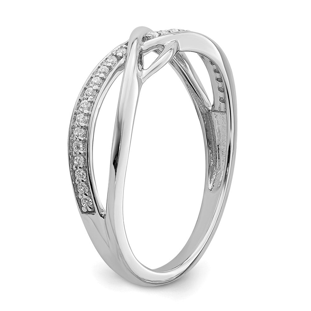 14k White Gold Polished Wavy Design Real Diamond Ring