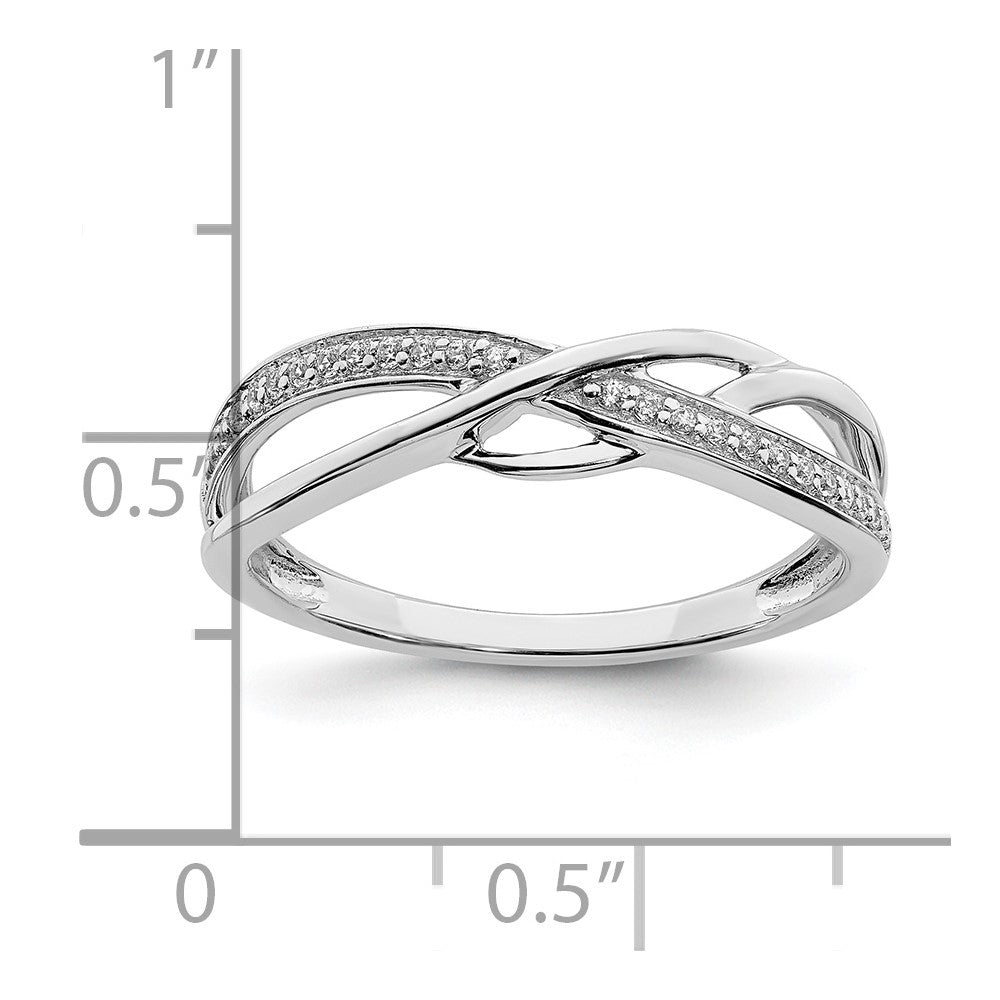 14k White Gold Polished Wavy Design Real Diamond Ring