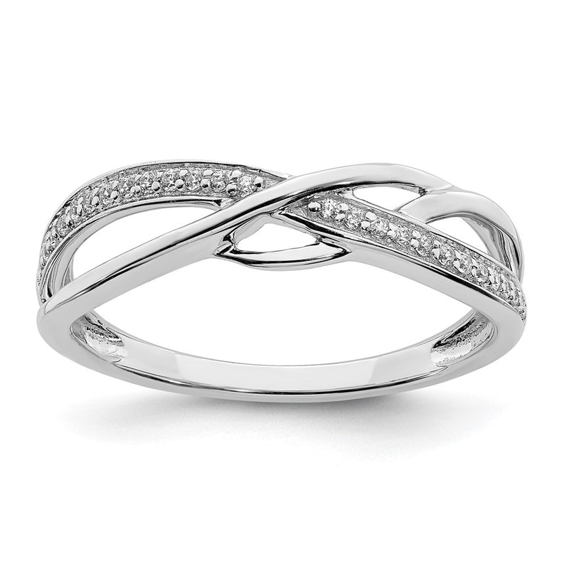 14k White Gold Polished Wavy Design Real Diamond Ring