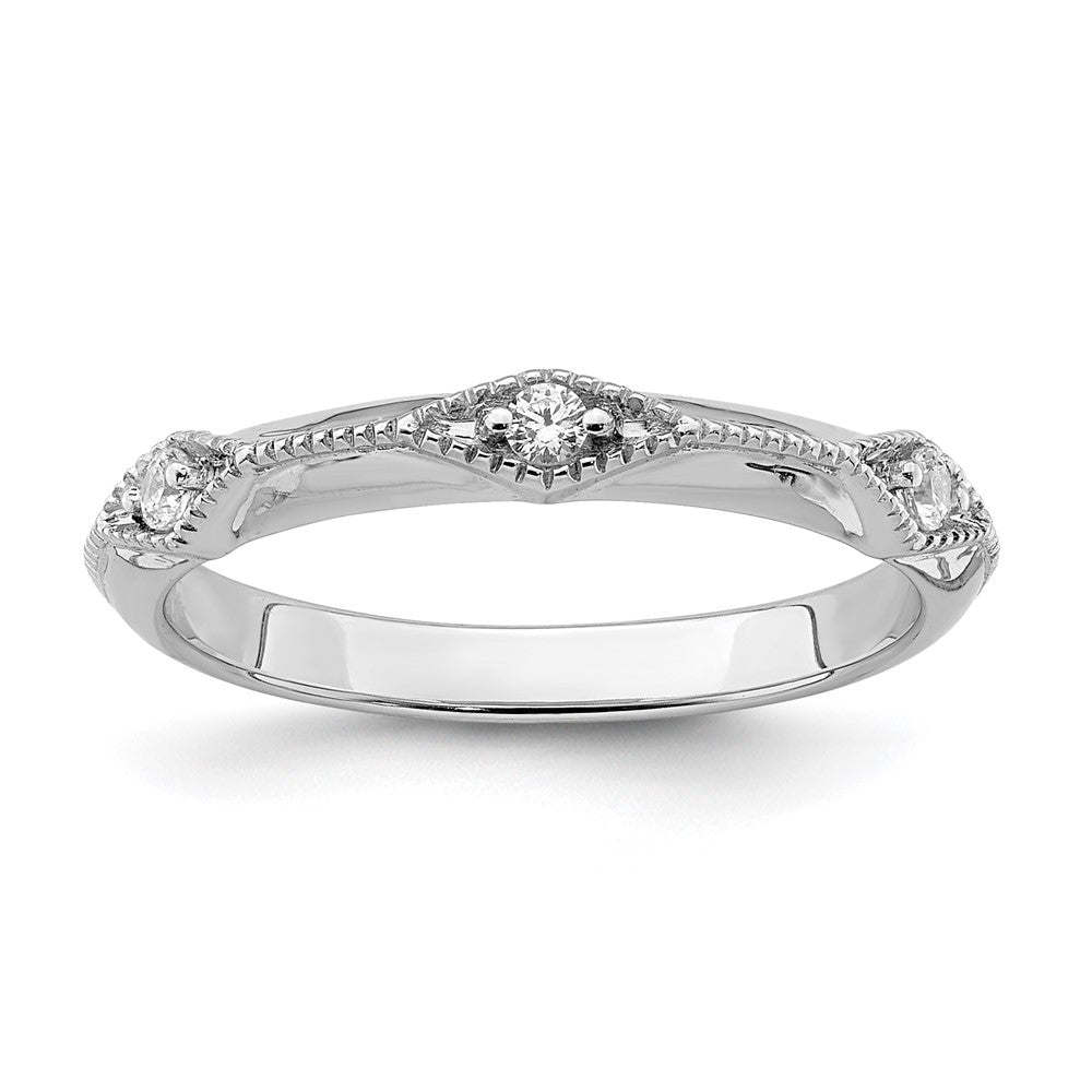 14k White Gold Polished Knife Edge Real Diamond Ring
