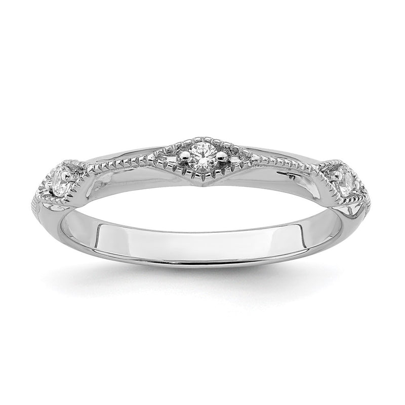 14k White Gold Polished Knife Edge Real Diamond Ring