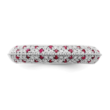 14k White Gold Polished Ruby and Real Diamond Ring