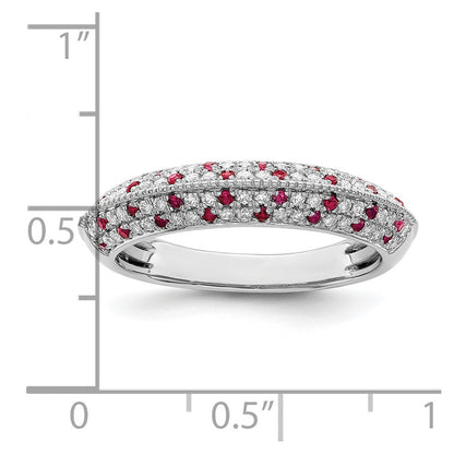 14k White Gold Polished Ruby and Real Diamond Ring