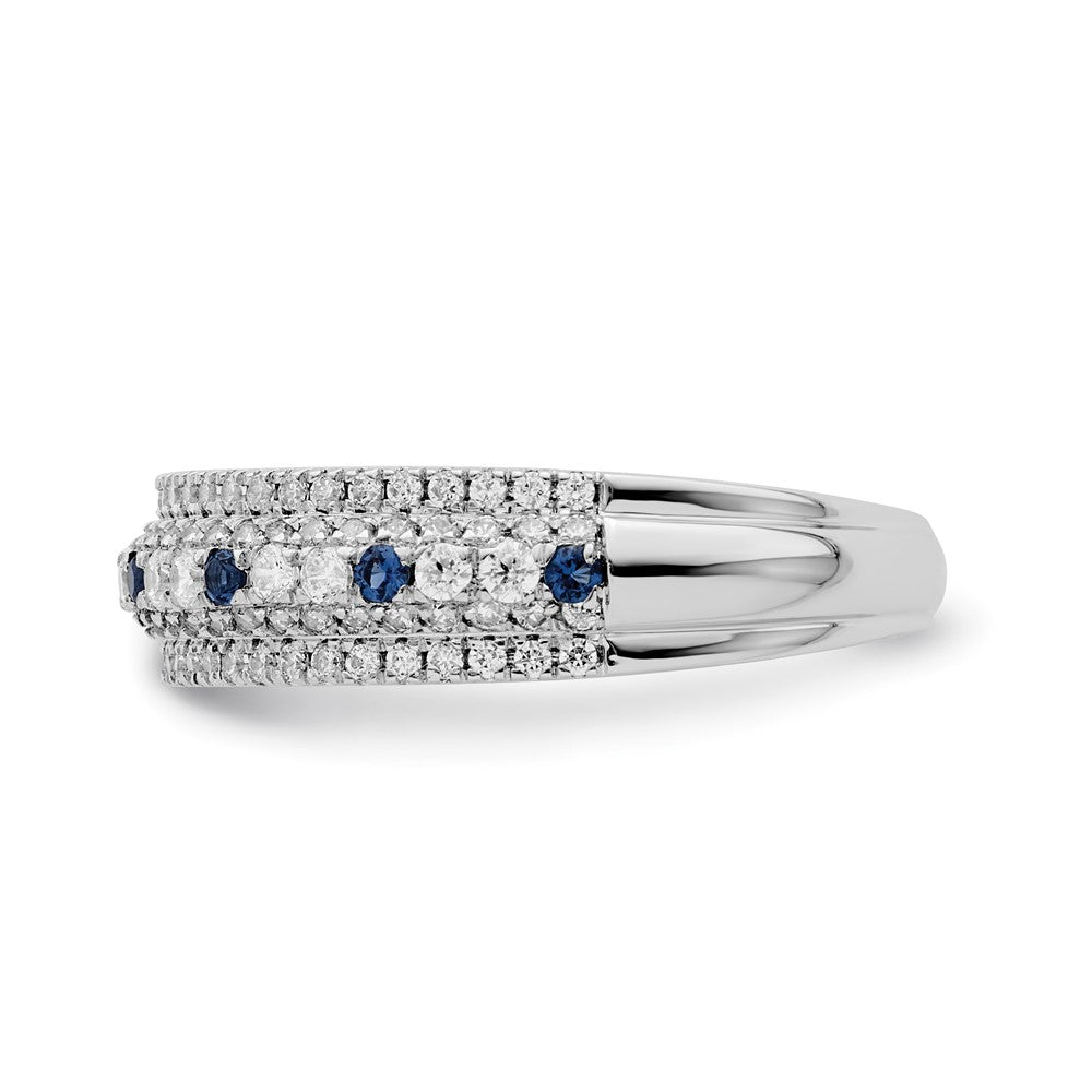 14k White Gold Polished Blue Sapphire and Real Diamond Ring