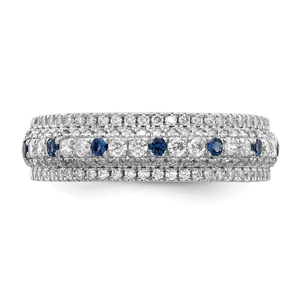 14k White Gold Polished Blue Sapphire and Real Diamond Ring