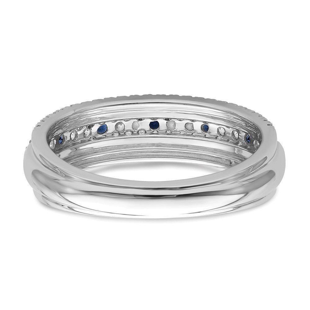 14k White Gold Polished Blue Sapphire and Real Diamond Ring