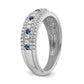 14k White Gold Polished Blue Sapphire and Real Diamond Ring