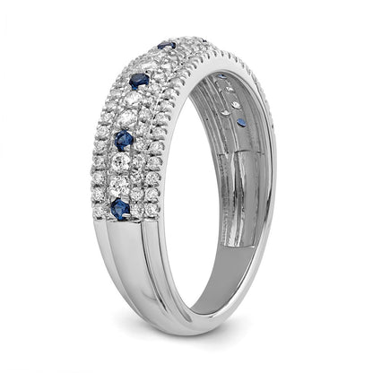 14k White Gold Polished Blue Sapphire and Real Diamond Ring