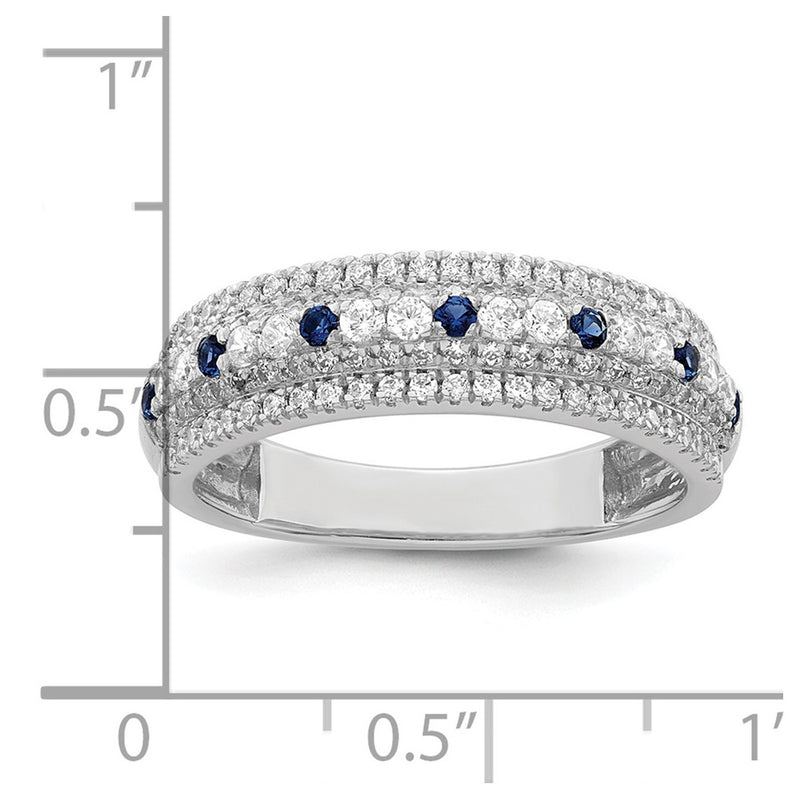 14k White Gold Polished Blue Sapphire and Real Diamond Ring