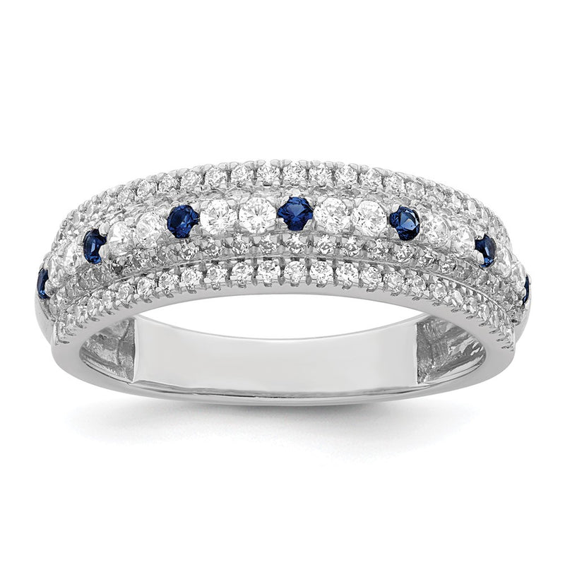 14k White Gold Polished Blue Sapphire and Real Diamond Ring