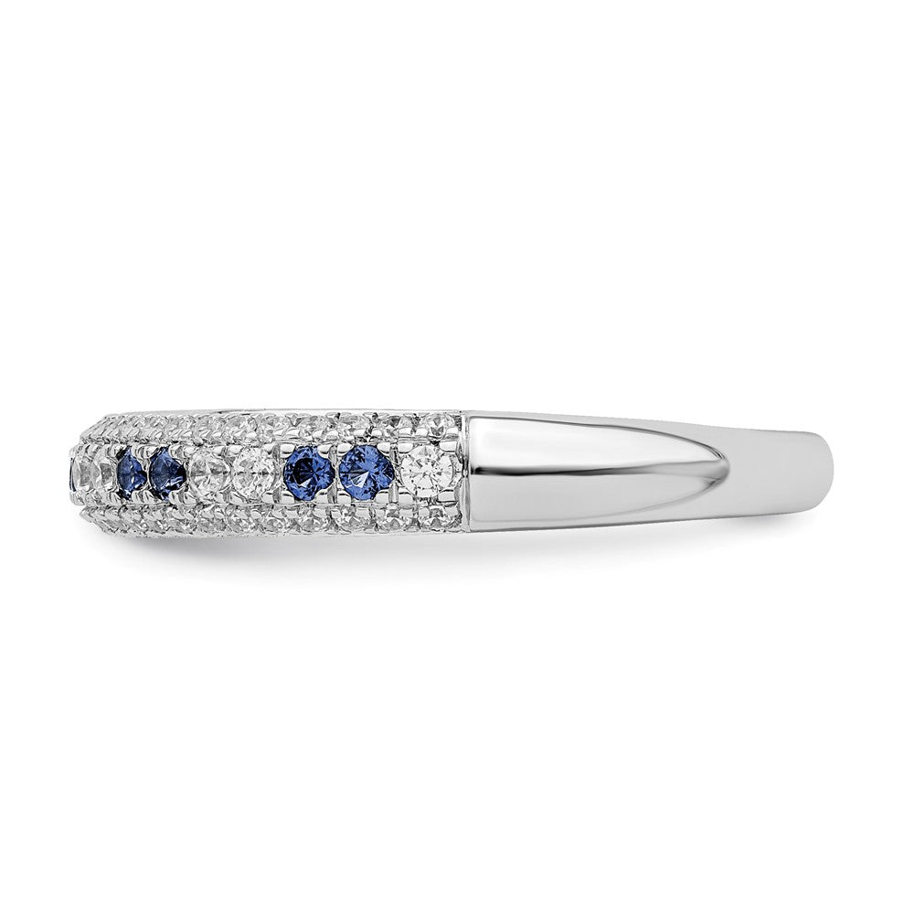 14k White Gold Polished Blue Sapphire and Real Diamond Ring