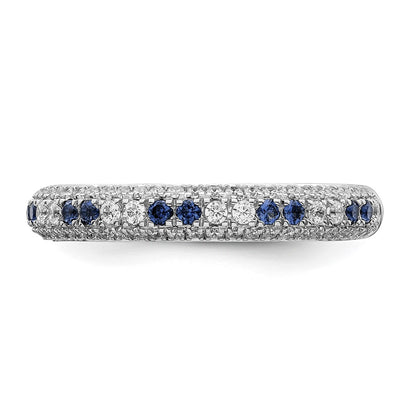 14k White Gold Polished Blue Sapphire and Real Diamond Ring
