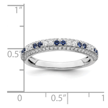 14k White Gold Polished Blue Sapphire and Real Diamond Ring